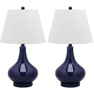 Amy 24 in. Navy Gourd Glass Table Lamp with White Shade (Set of 2)