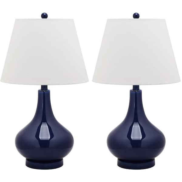 SAFAVIEH Amy 24 in. Navy Gourd Glass Table Lamp with White Shade (Set of 2)