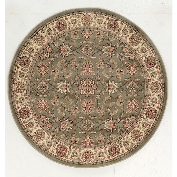 RADICI USA Como Sage 5 ft. Round Traditional Oriental Floral Area Rug