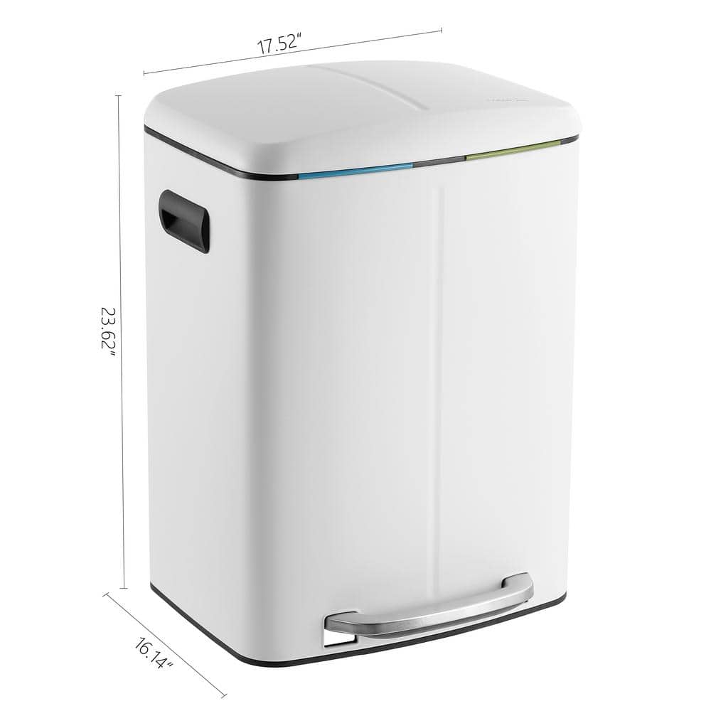 White Stainless Steel Rectangular Pedal Trash Can with Soft-Close Lid