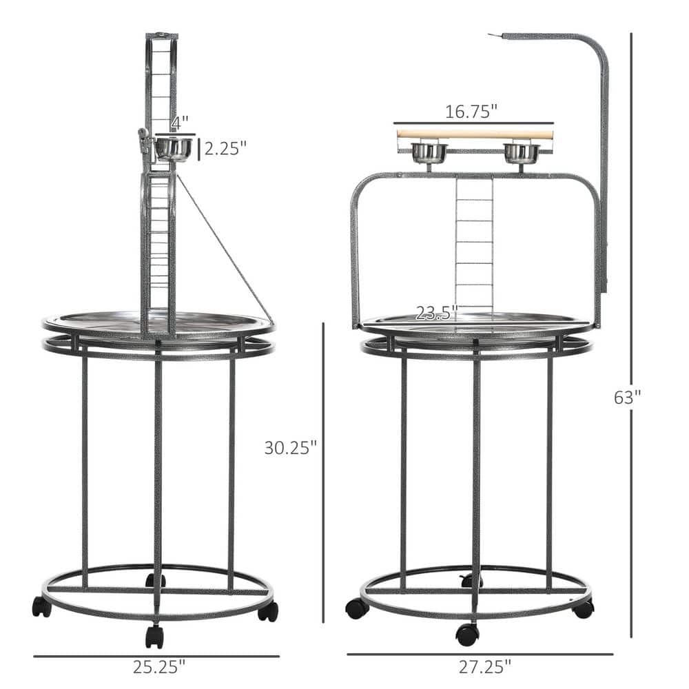 Gray Steel Bird Perch Stand with Toy Hook and Ladders