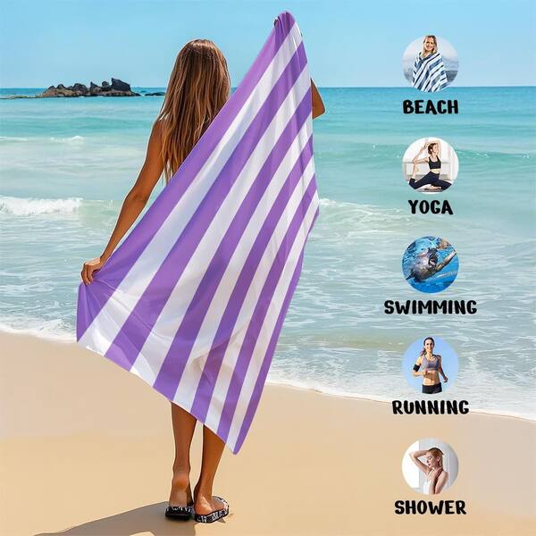 JML Lilac Microfiber Cabana Stripe Beach Towel 30 in. x 60 in