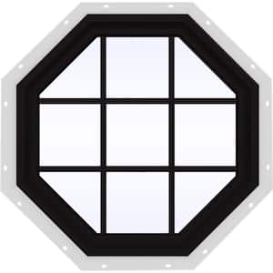 36 in. x 36 in. V-4500 Series Black Exterior/White Interior FiniShield Vinyl Fixed Octagon Window with Colonial Grids