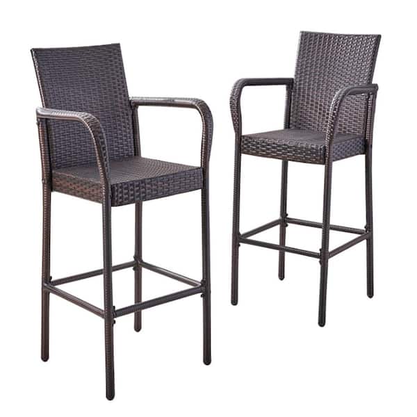 Tunearary Brown Wicker Contemporary Outdoor Bar Stool (2-Pack)