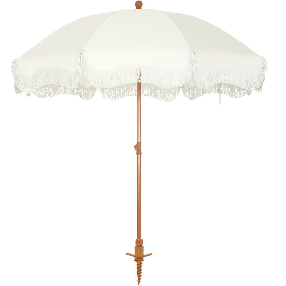 7 ft. Metal Tilt Beach Umbrella in Ivory with Fringe Z0CKYWX2QR
