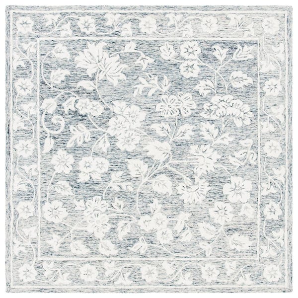 SAFAVIEH Capri Blue/Ivory 7 ft. x 7 ft. Border Scroll Floral Square Area Rug