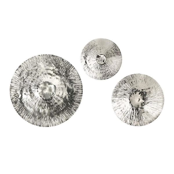 Afoxsos Stainless Steel Silver Oversized Disc, Wall Decoration for Living Room Entryway Office (Set of 3)