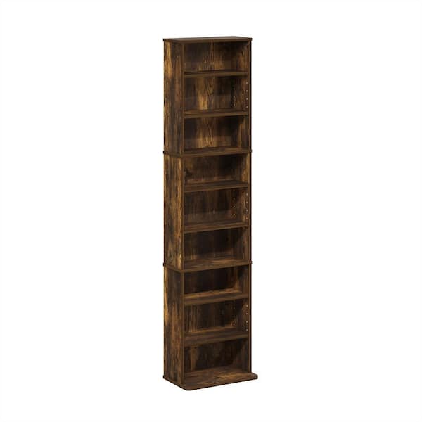 Furinno JAYA Amber Pine 9-Shelf Multimedia Media Storage Tower Rack with Adjustable Shelves