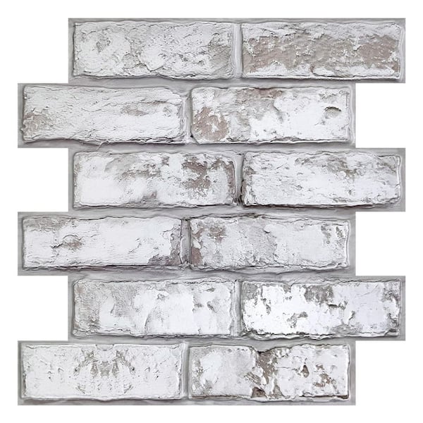 10-Pack 12 in. x 12 in. Retro White 3D Faux Brick Wall Panel, Peel and Stick PVC Brick Paneling, Brick Backsplash