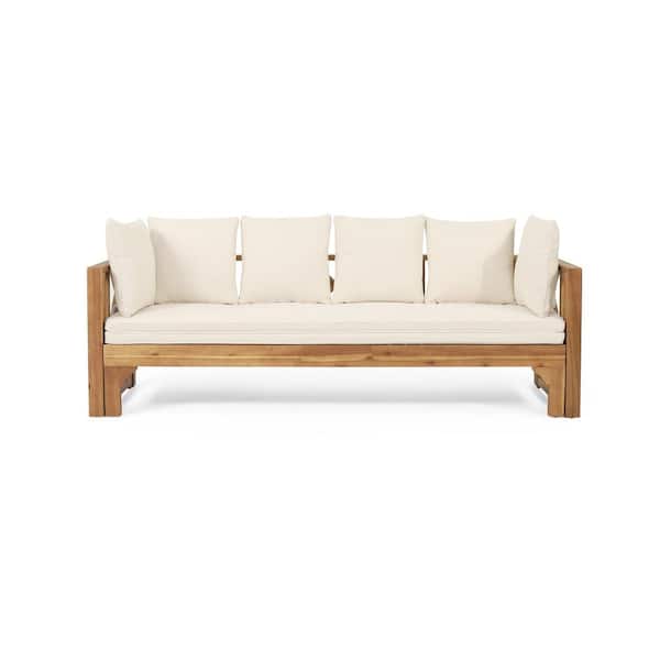 Boosicavelly Wood Outdoor Day Bed with Beige Cushions