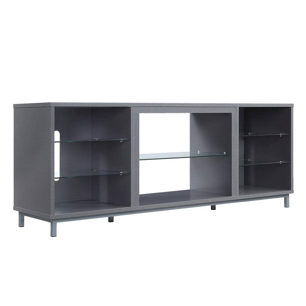 Modern Brighton 65'' Gray TV Stand with Glass Shelving