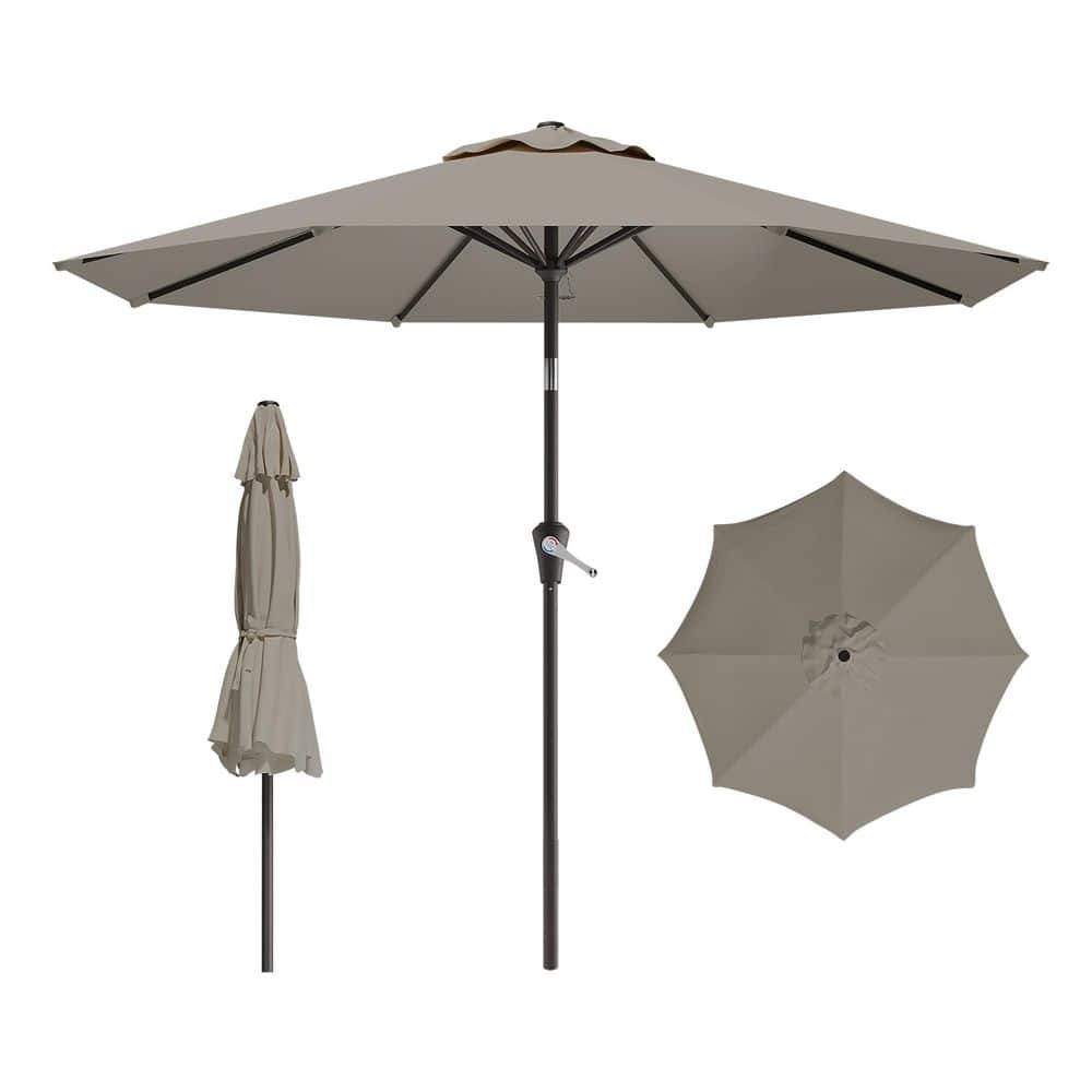 9 ft. Alloy Steel Patio Umbrella in Gray with Push Button Tilt, Crank and 8 Sturdy Ribs for Garden, Backyard, Pool price history on PriceWatchPro