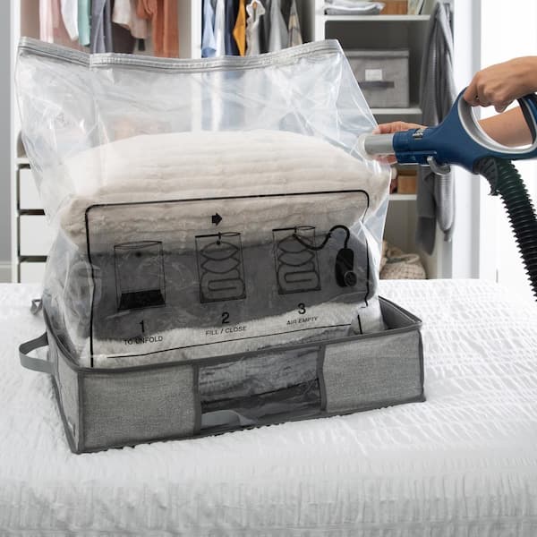 Simplify 2-in-1 Under The Bed Vacuum Storage Bag & Tote in Heather Grey