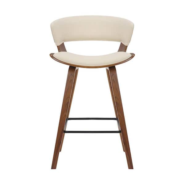 HomeRoots 37 in. Cream and Brown Iron Low Back Counter Height Bar Chair with Footrest