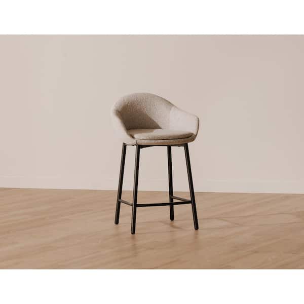 Clarisse Stool, Lift-Top Storage, Walnut Veneer Base, Flecked Oatmeal Upholstery, Walnut