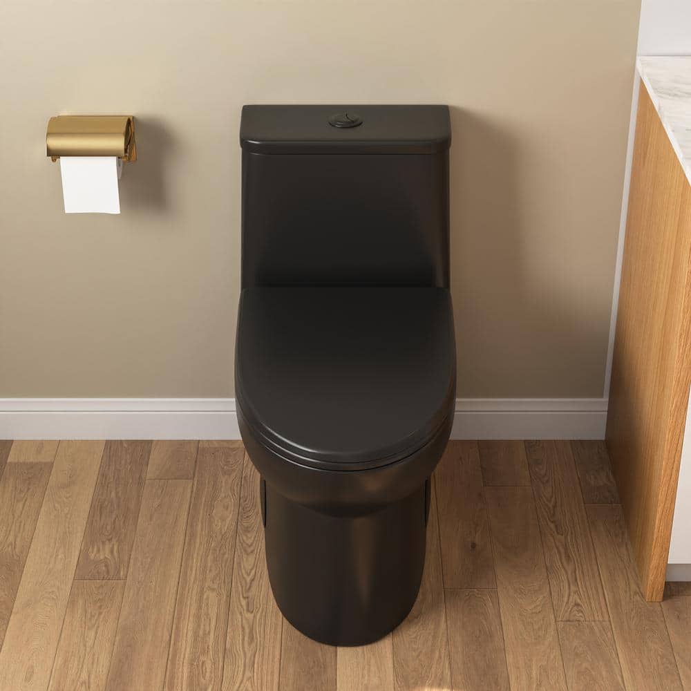 Black Elongated One-Piece High Efficiency Dual Flush Toilet