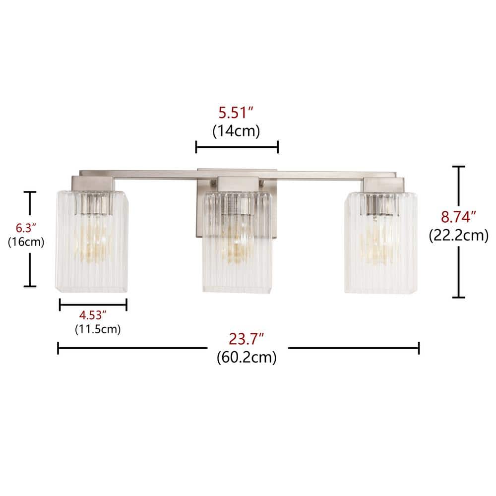 Brushed Nickel 3-Light Bathroom Vanity with Textured Glass Shades