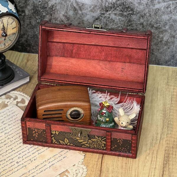 Treasure Chest Box with Lock Medium Brown Wood Decorative Storage