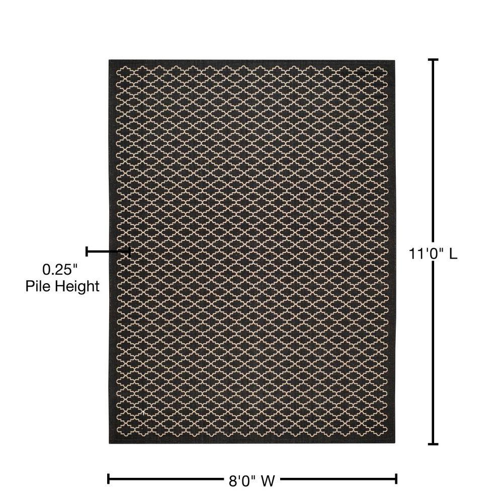 Black and Beige Rectangular Outdoor Synthetic Area Rug
