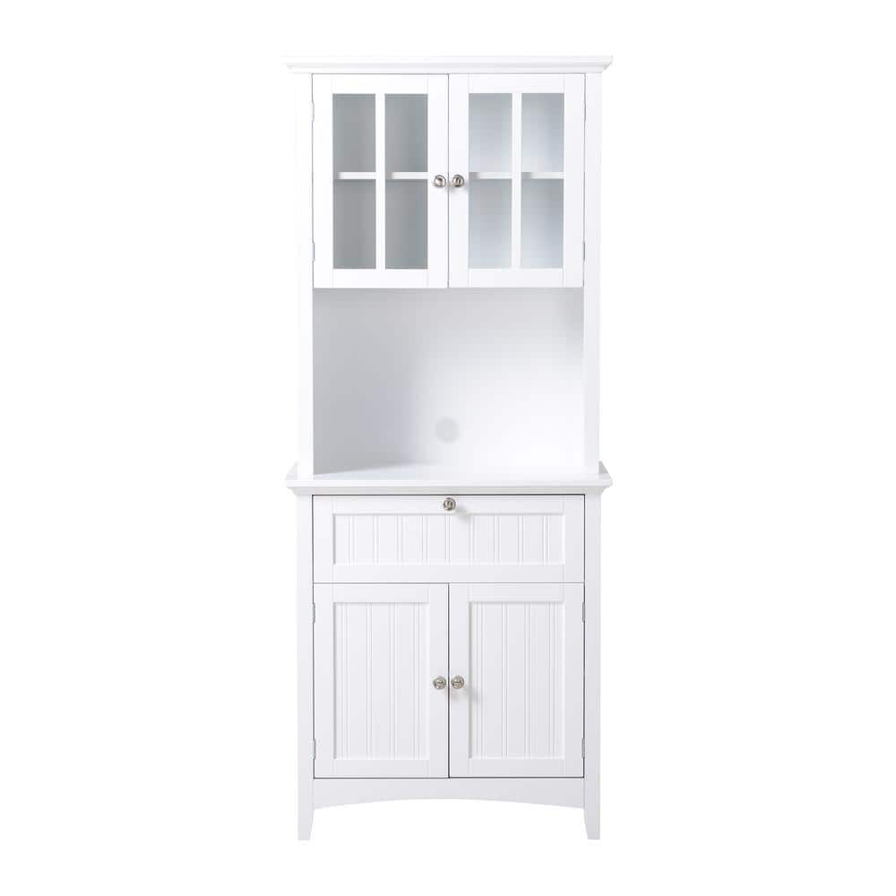White Wood and Glass China Cabinet with Adjustable Shelves