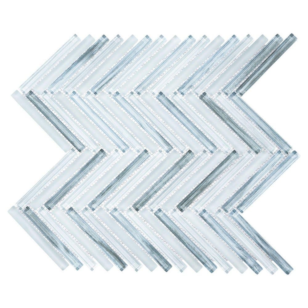 Moln Quad Blue 0.5 in. x 4 in. Glass Herringbone Wall and Floor Mosaic Tile