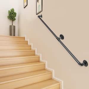 7 ft. Pipe Stair Handrail 440 lbs. Load Capacity Wall Mounted Handrail Round Corner Handrails for Outdoor Steps in Black