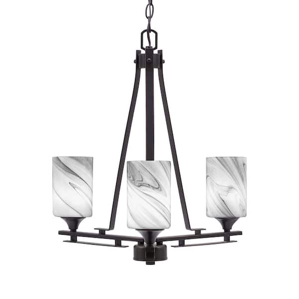 Unbranded Ontario 17.5 in. 3-Light Dark Granite Geometric Chandelier for Dinning Room with Onyx Swirl Shades No Bulbs Included