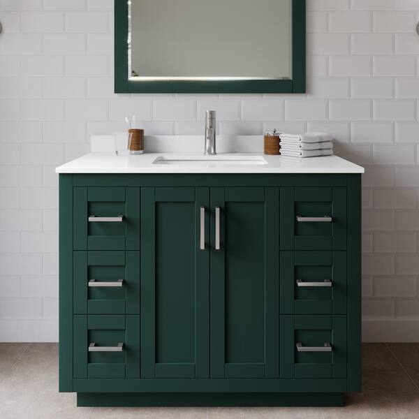 Wyndham Collection Miranda 42 in. W x 22 in. D x 33.75 in. H Single Bath Vanity in Green with White Cultured Marble Top
