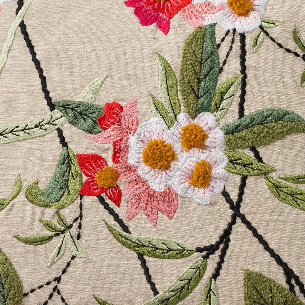Multicolor Embroidered Cotton Euro Floral Pillow Cover