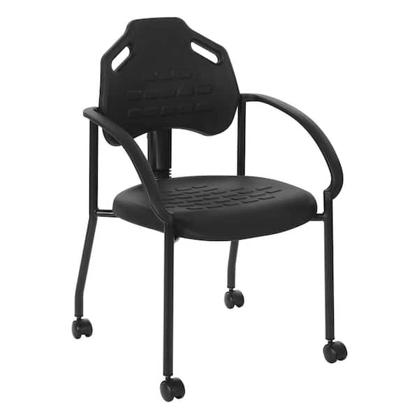 Black Urethane with Wheels Guest Chair in Black with Nonadjustable Arms