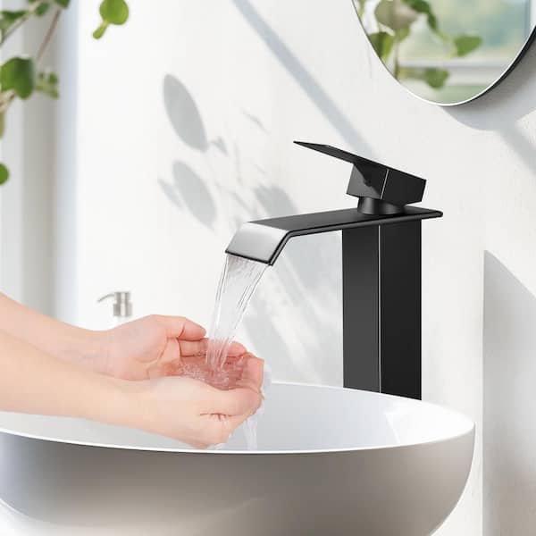 Single Handle Single Hole Waterfall Vessel Sink Faucet in Matte Black (2-Pack)