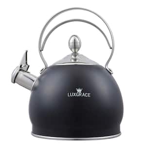 10.5 Cups Opaque Black Stainless Steel Whistling Tea Kettle with Aluminum Capsulated Bottom for Fast Boiling Heat Water