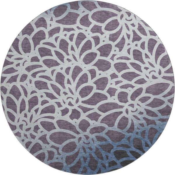 Mayfield Premium Machine Washable Abstract AMF2412 Plum 8 ft. x 8 ft. Round Rug