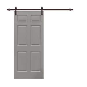30 in. x 80 in. Light Gray Painted Composite MDF 6-Panel Interior Sliding Barn Door with Hardware Kit