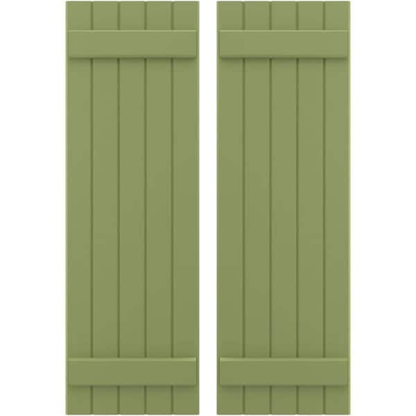 Ekena Millwork 17-1/2 in. W x 66 in. H Americraft 5-Board Exterior Real Wood Joined Board and Batten Shutters in Moss Green
