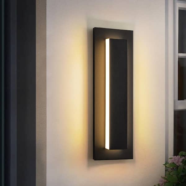 Agnes 14.96 in. Matte Black Sleek Rectangular Waterproof 3000K Integrated LED Cylinder Outdoor Wall Sconce