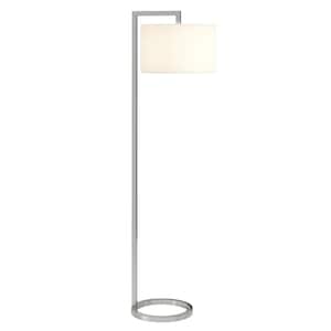 Grayson 64 in. Polished Nickel/White Floor Lamp with Fabric Shade