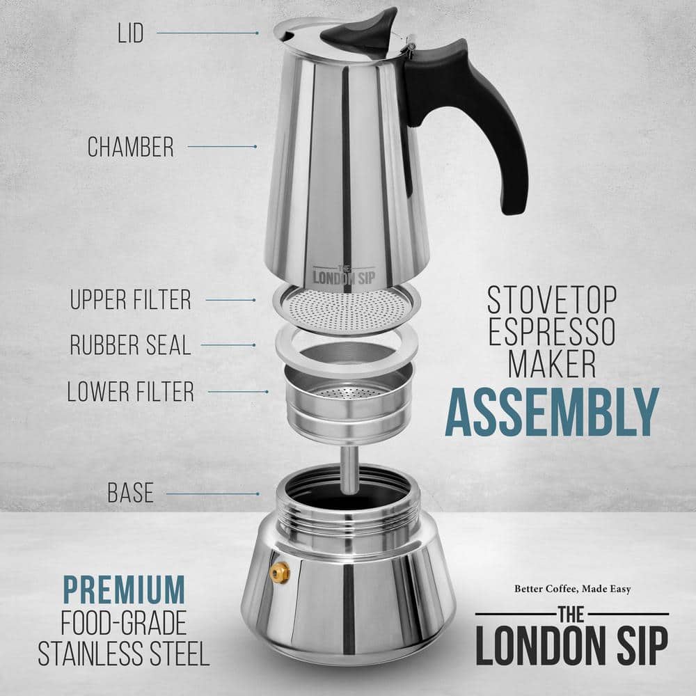 Copper and Stainless Steel 6-Cup Stovetop Espresso Maker