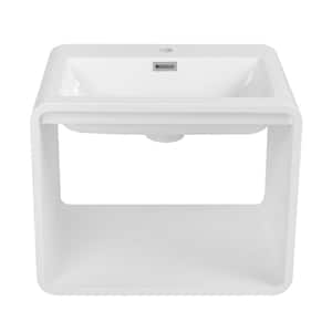 23.6 in. W x 17.7 in. D x 19.3 in. H Vanity in Glossy White with Solid Surface Resin Top in White with White Basin