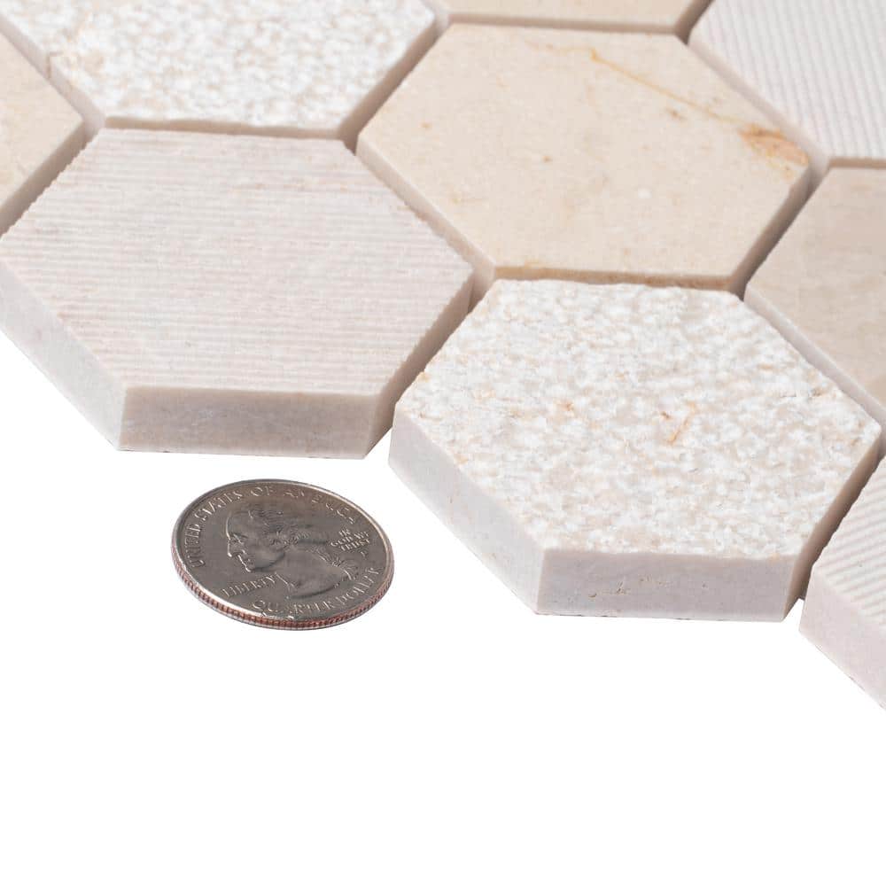 Beige Hexagon Marble Polished Mosaic Tile 12x12