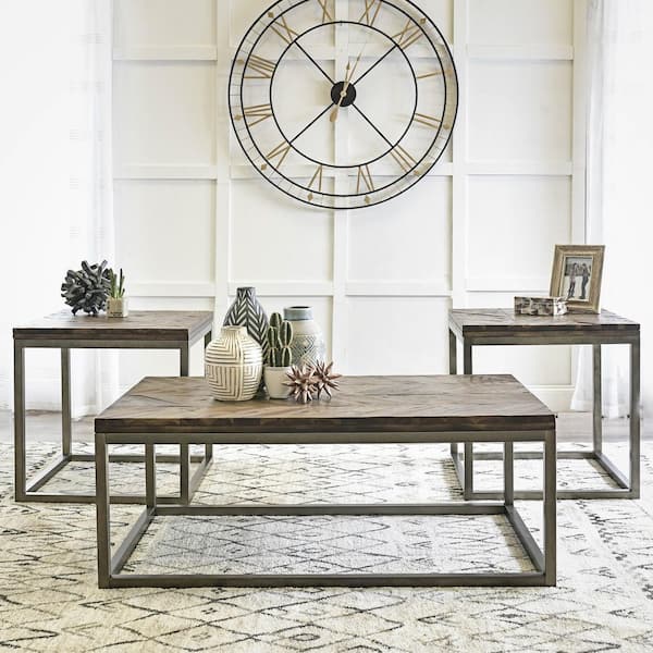 Lorenza 48 in. Brown Wood Rectangle Coffee Table and 2-End Tables