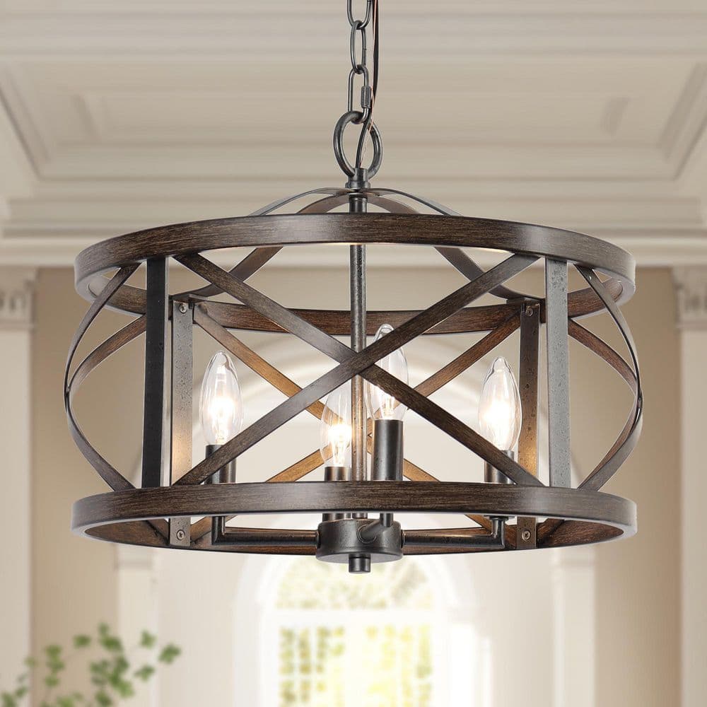 LNC Modern Farmhouse 4-Light Rust Black Candlestick Chandelier