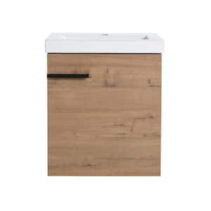18.1 in. W x 15 in. D x 20.9 in. H Wall-Mounted Bath Vanity in Light Brown with White Ceramic Vanity Top