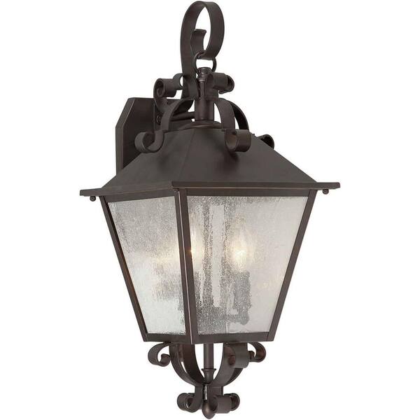Forte Lighting 3-Light Outdoor Antique Bronze Wall Lantern with Clear Seeded Glass