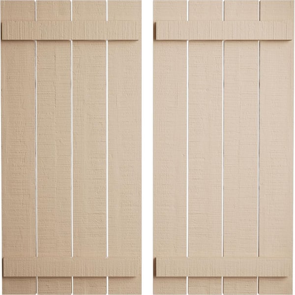 23.5 in. x 48 in. Timberthane Polyurethane 4-Board Spaced Board-n-Batten Rough Cedar Faux Wood Shutters Pair