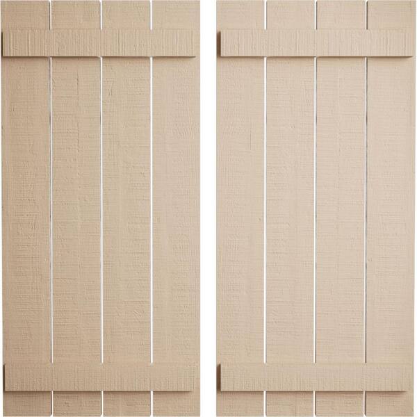 Ekena Millwork 23.5 in. x 54 in. Timberthane Polyurethane 4-Board Spaced Board-n-Batten Rough Cedar Faux Wood Shutters Pair
