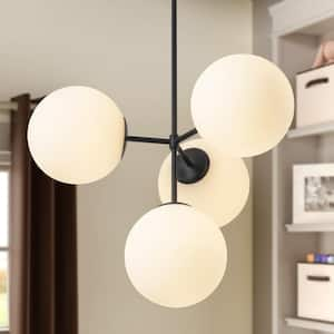 Sydni 40-Watt 4-Light Modern Black Linear Frosted Glass Globe Bubble Pendant Light 2-Tier Cluster Island Lighting