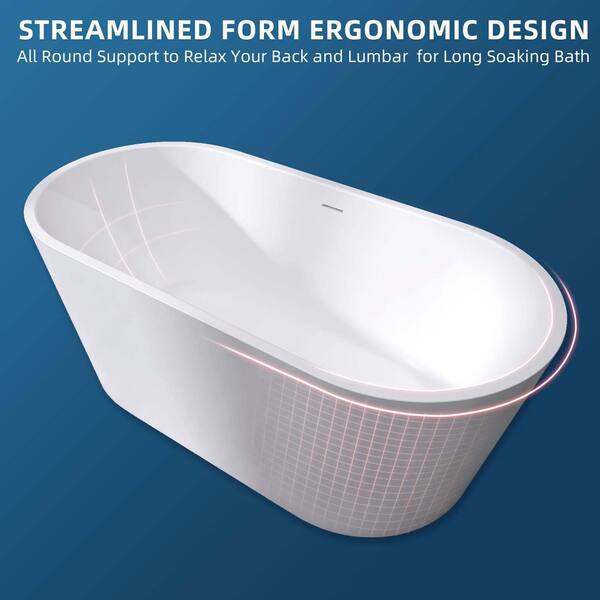 Baily 59 in. Acrylic Oval Slipper Flatbottom Freestanding Bathtub in Glossy White