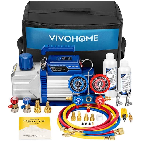 110V 1/2 HP 5CFM Dual Stage HVAC Vacuum Pump and AC Manifold Gauge Kit