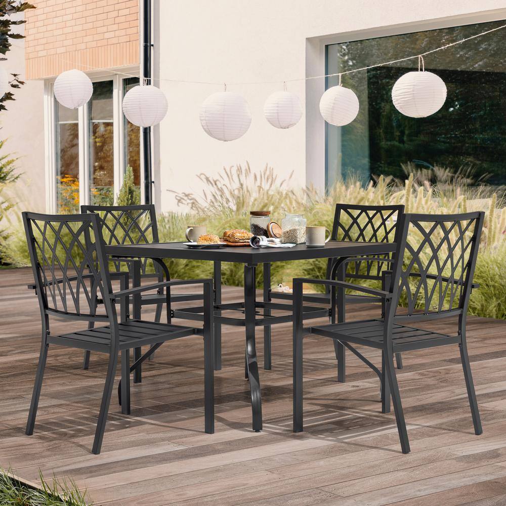 Modern Black Iron 5-Piece Outdoor Dining Set with Square Table